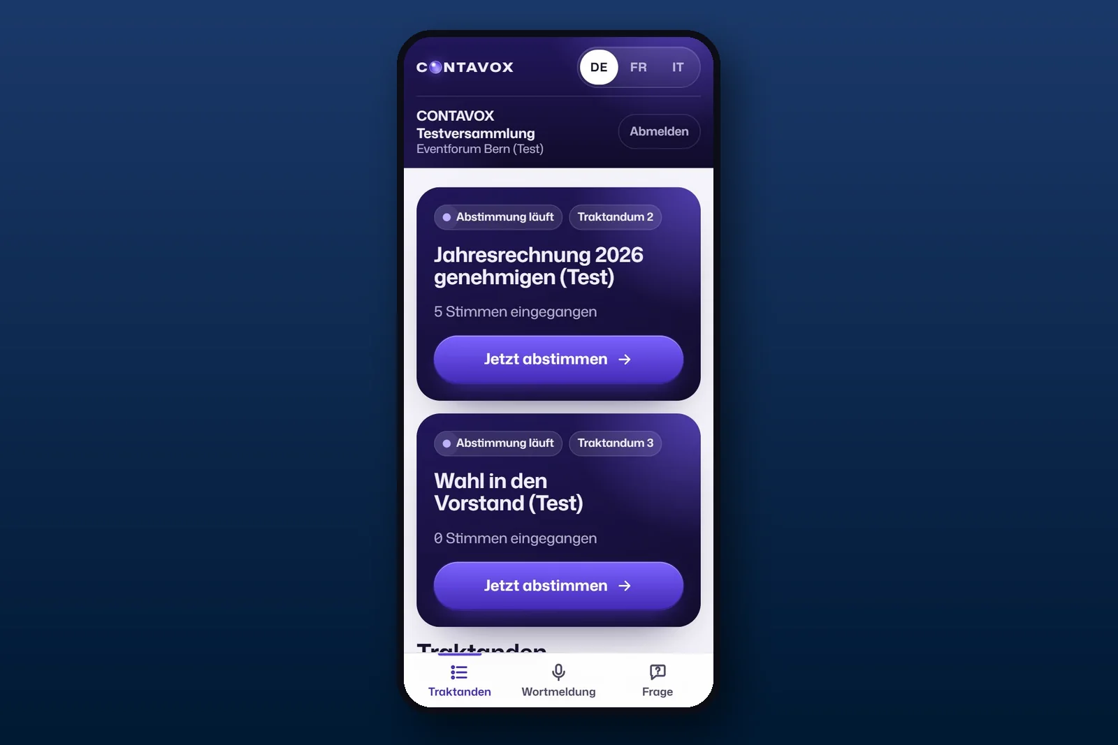 Phone with CONTAVOX: agenda with the vote in progress