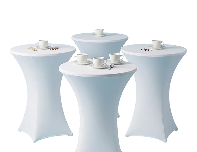 Stehtische mit weissen Hussen und Kaffeetassen für Empfang oder Networking im Eventforum Bern.