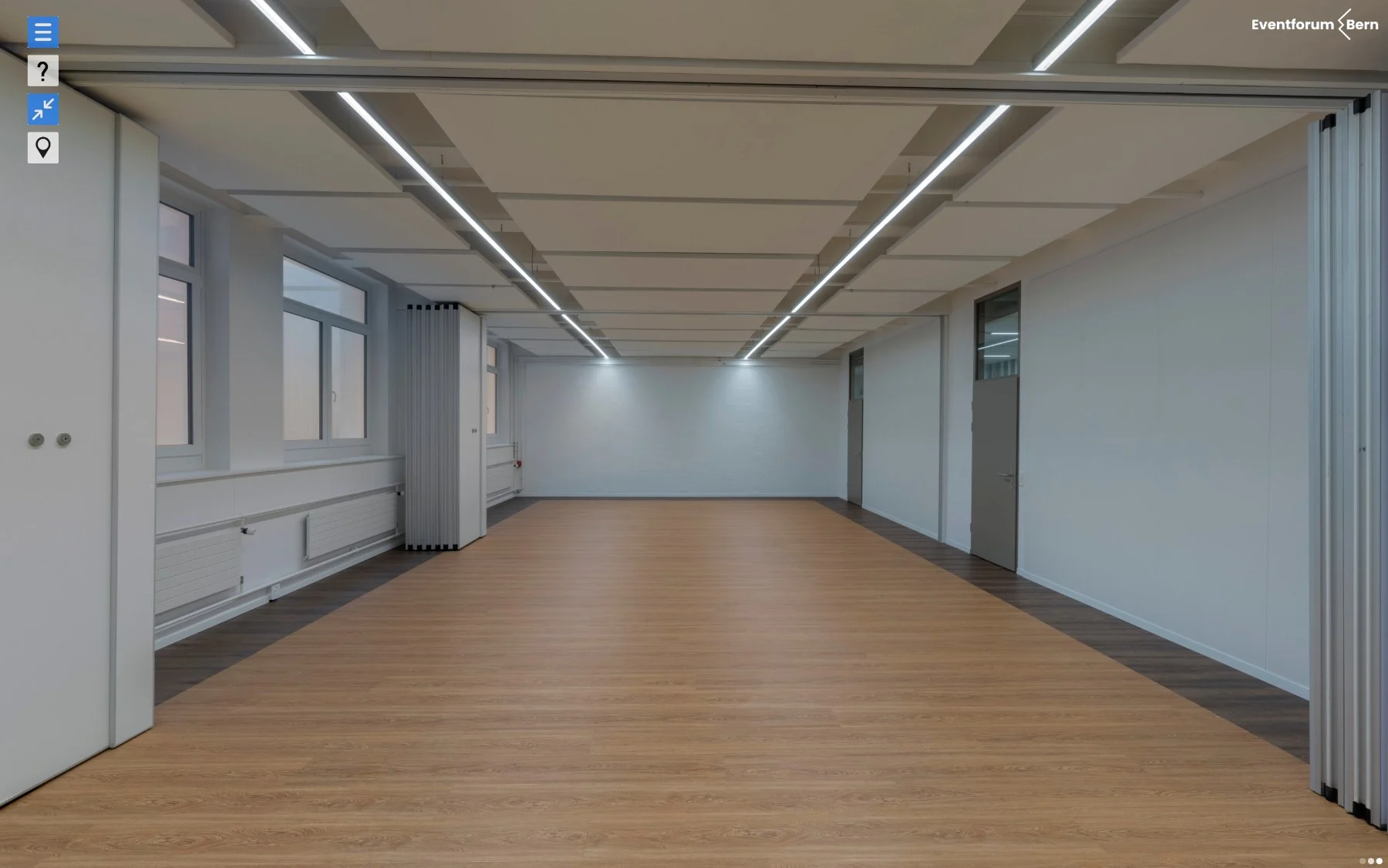 Kombinierte Workshopräume im Untergeschoss des Eventforum Bern als offene Fläche